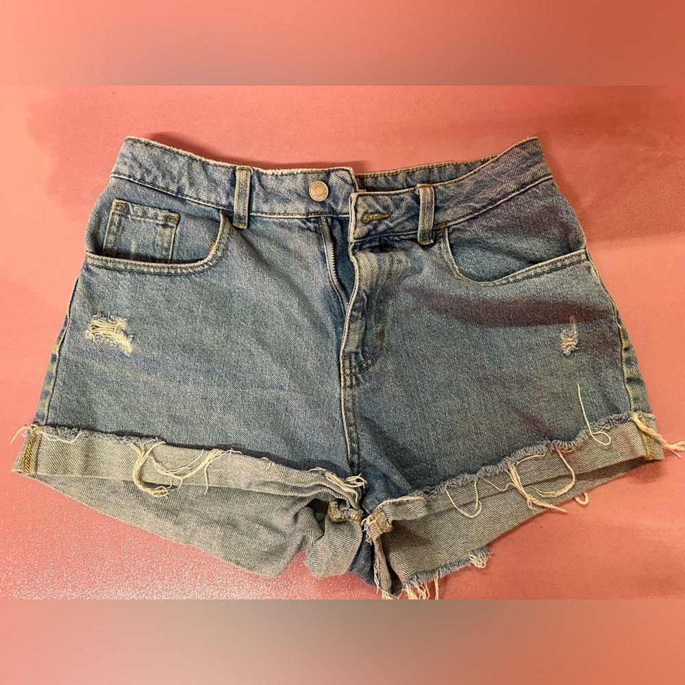 PacSun Light Blue Frayed High-Rise Denim Shorts
